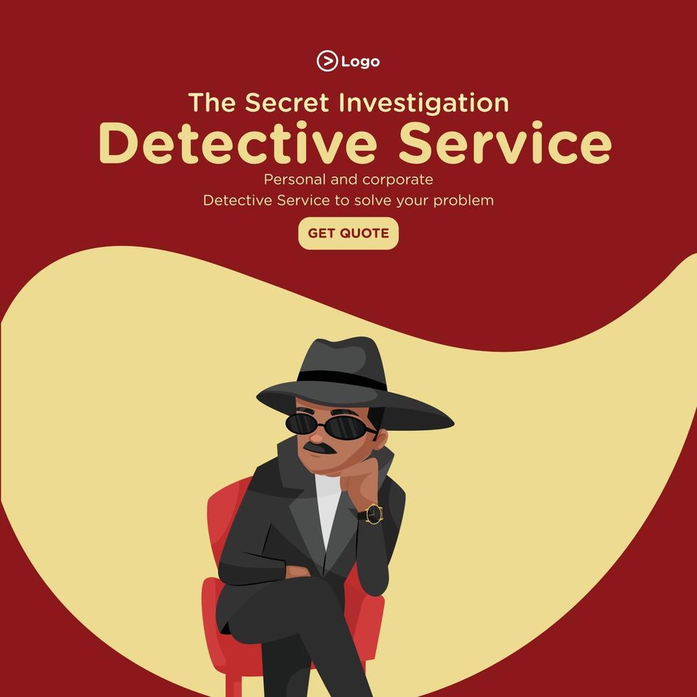 Banner design of secret investigation detective service cartoon style template vector