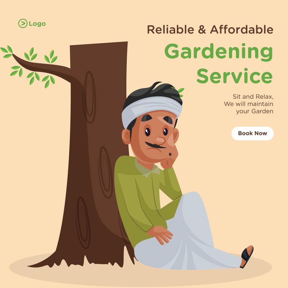 Diseño de banner de servicio de jardinería confiable y asequible. vector