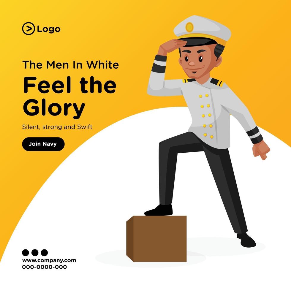 Banner design of men in white feel the glory cartoon style illustration vector