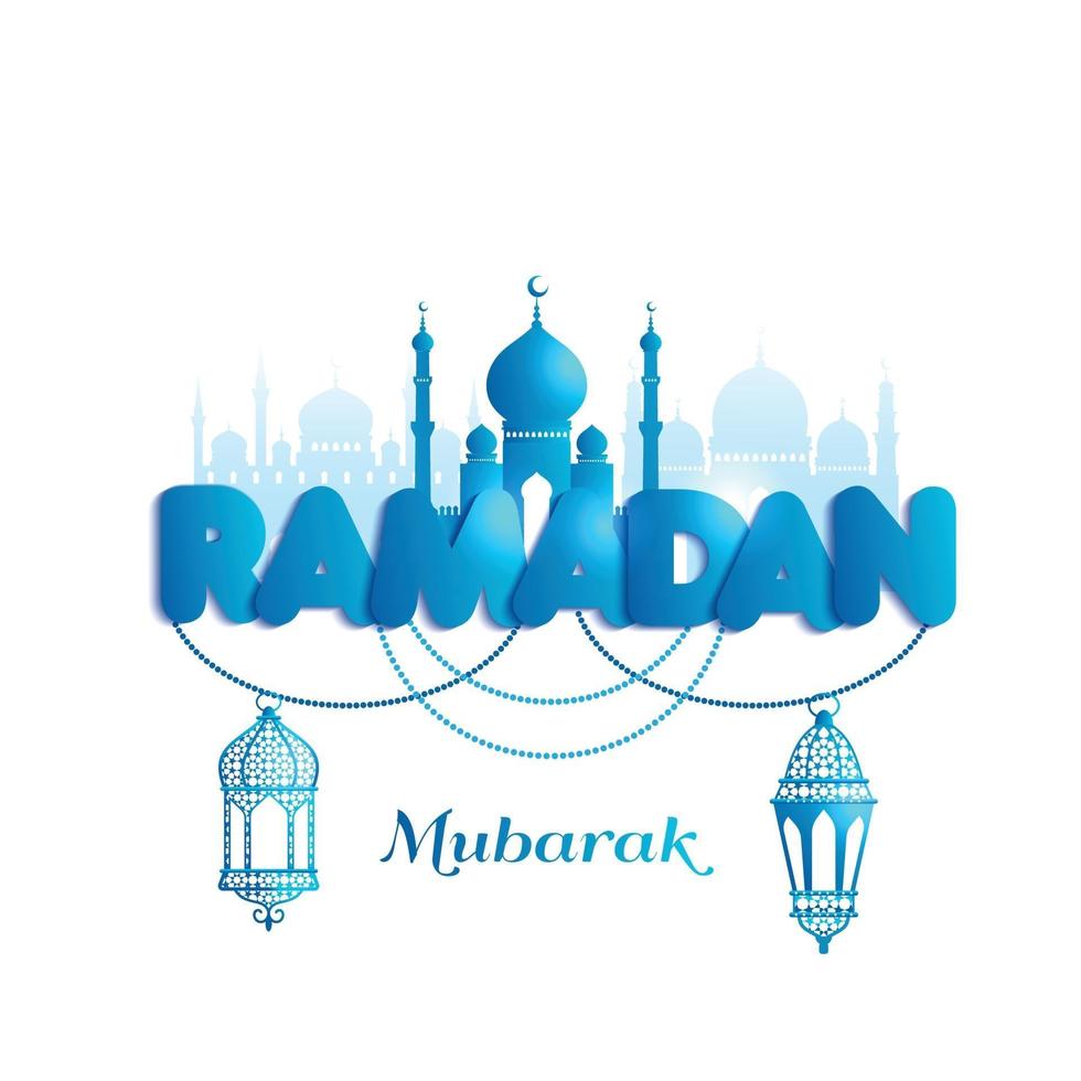 Ramadan Kareem greeting card witx text Ramadan and mosque vector