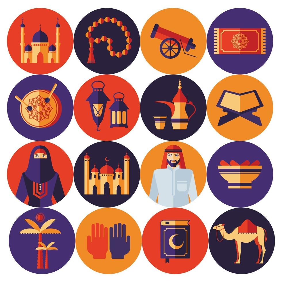 Ramadan Kareem icons set of Arabian vector