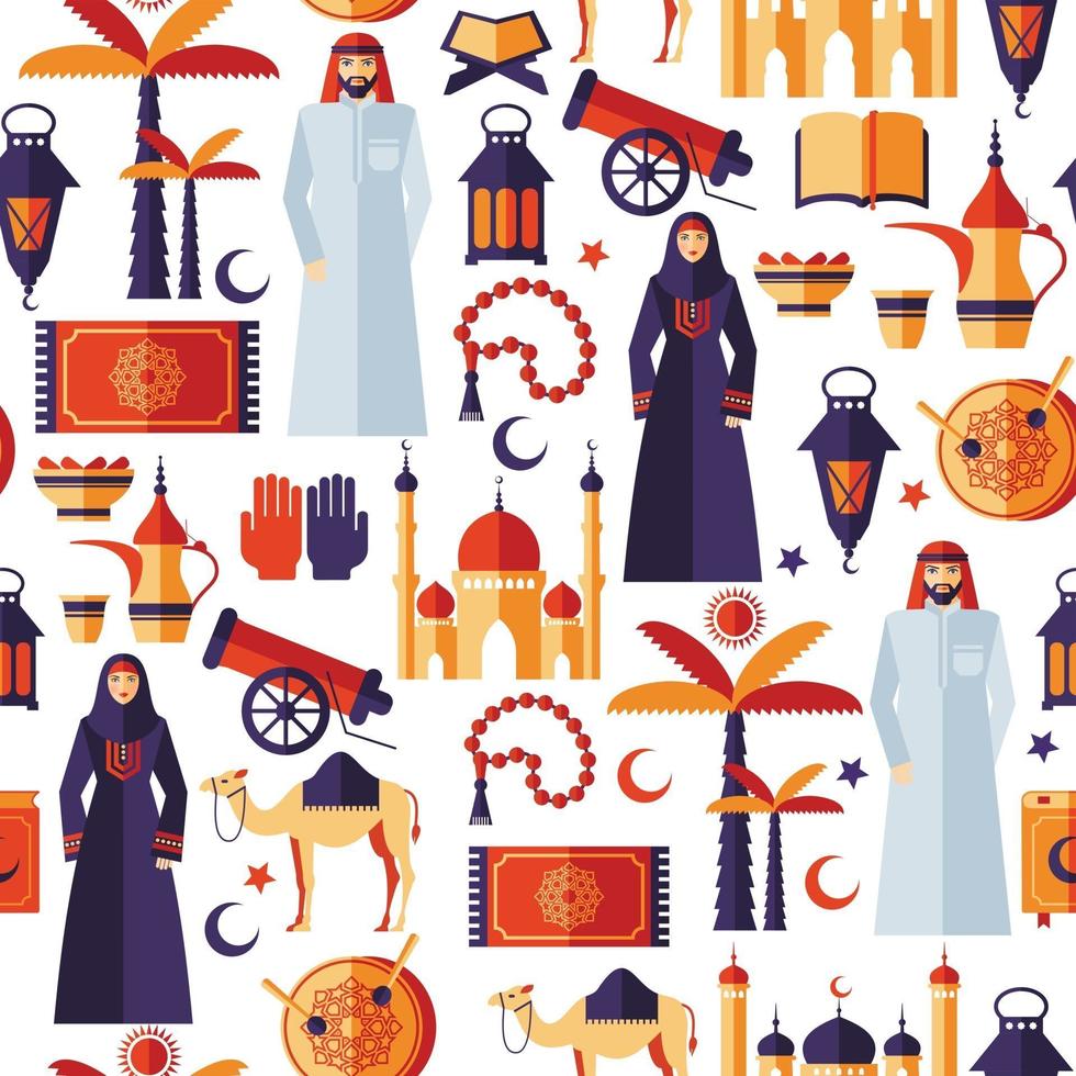 Ramadan Kareem icons set of Arabian flat design. vector