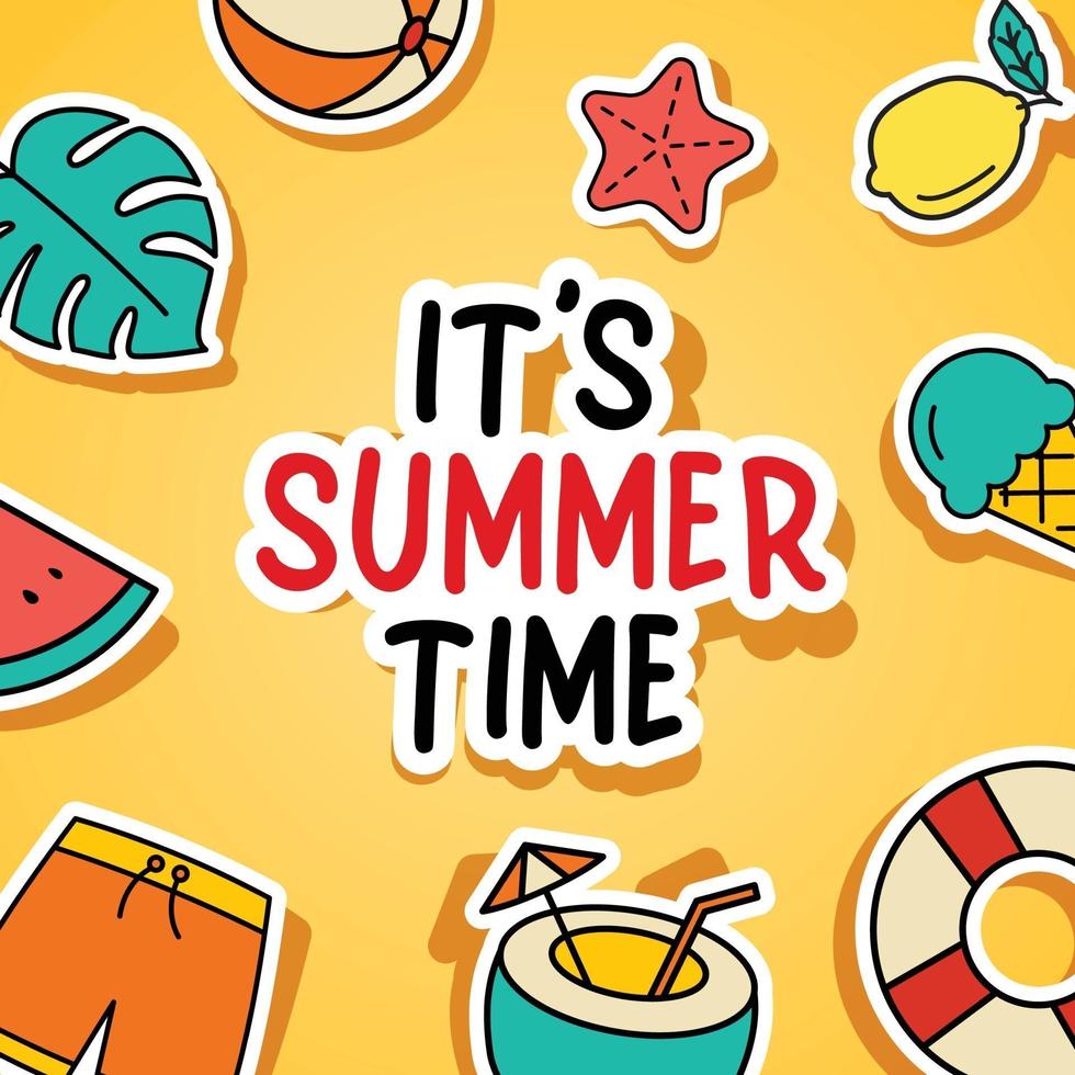 It summer time background Summer banner colorful tropical elements design vector