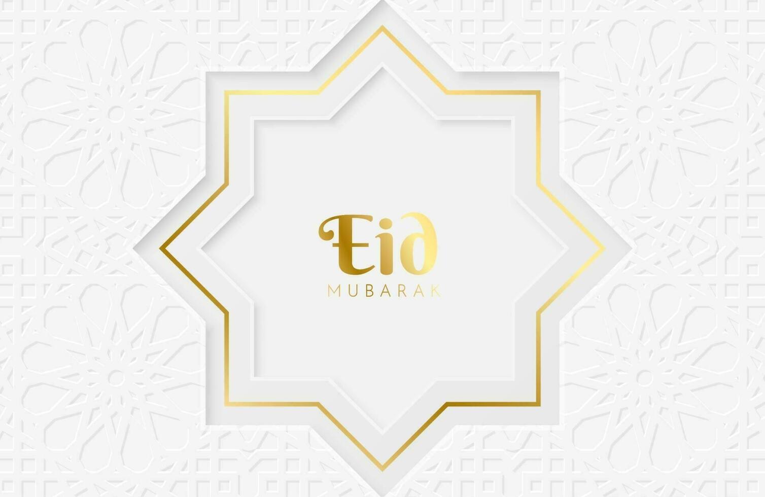 Fondo de eid mubarak con ilustración de vector de forma geométrica cortada en papel blanco para celebraciones del mes sagrado islámico