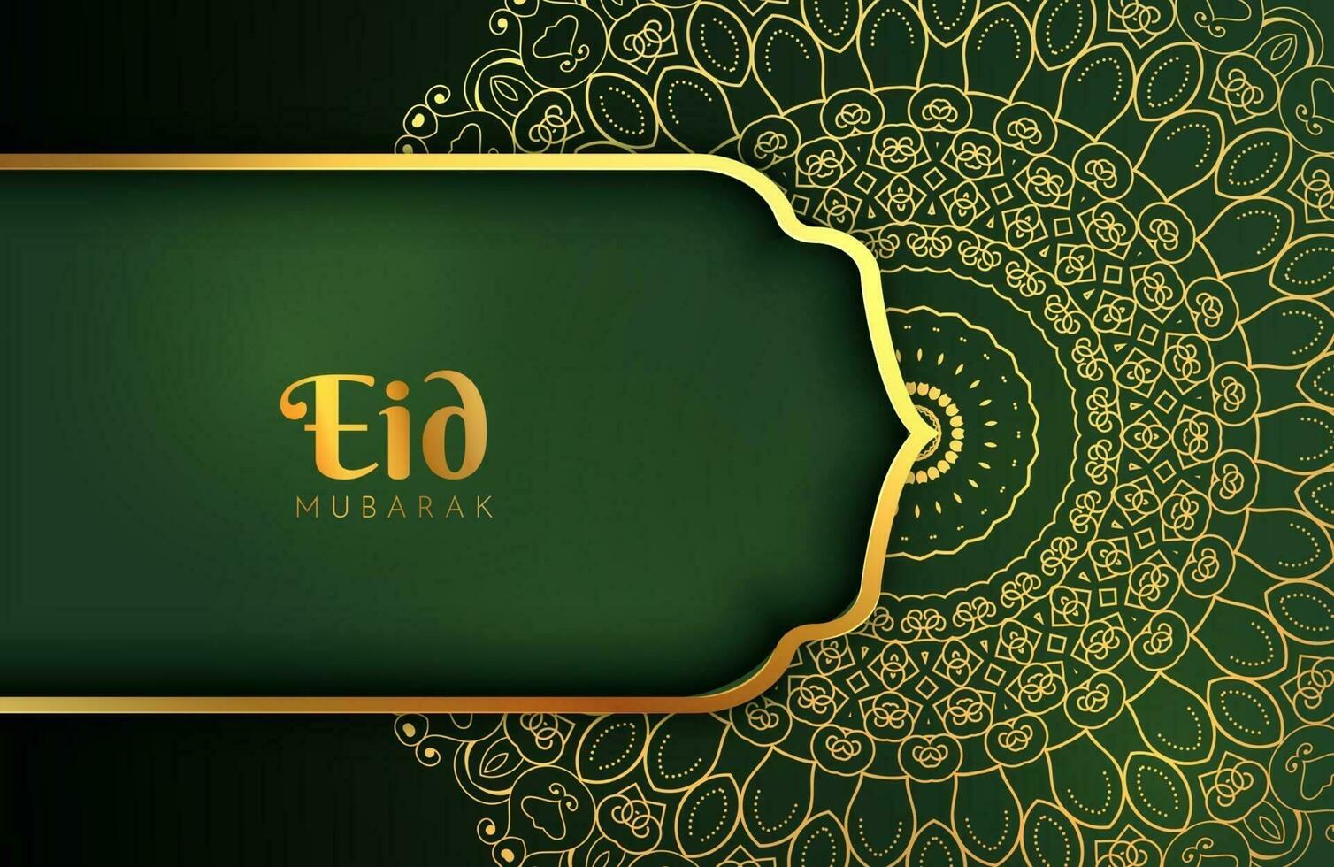 Luxury dark green and gold background banner with islamic arabesque mandala ornament Eid mubarak design template vector