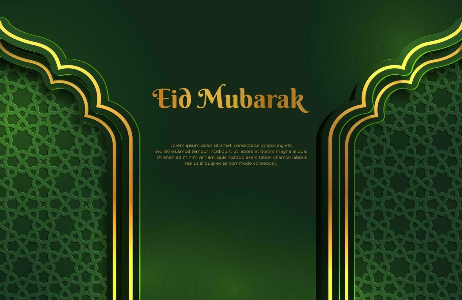 Banner de fondo verde oscuro y dorado de lujo con adorno de mandala arabesco islámico plantilla de diseño de eid mubarak vector