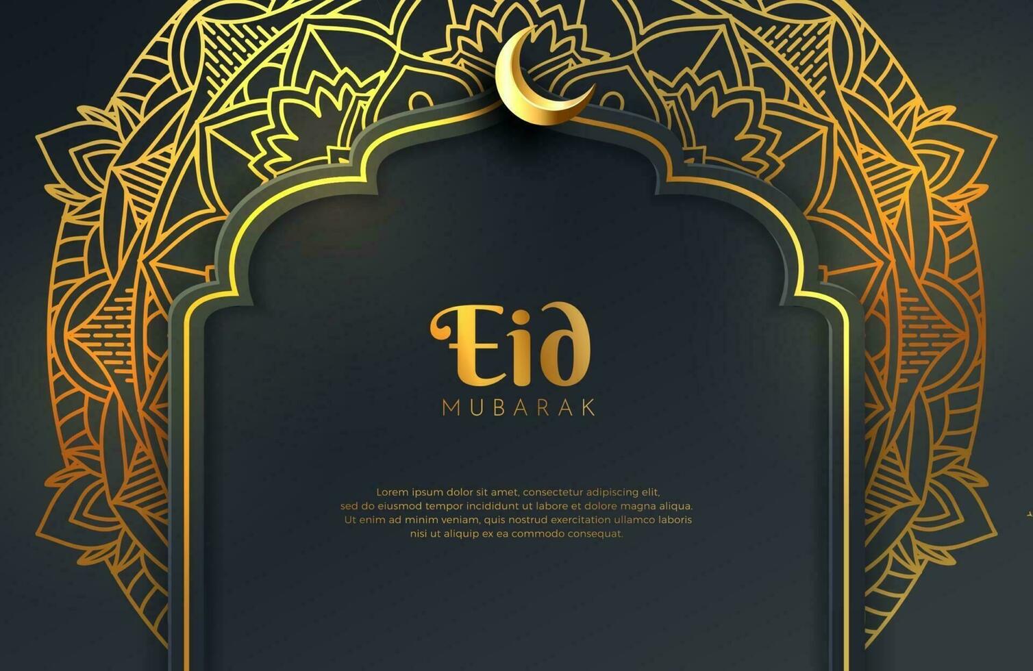 banner de fondo de oro negro de lujo con adorno de mandala arabesco islámico eid mubarak plantilla de diseño vector