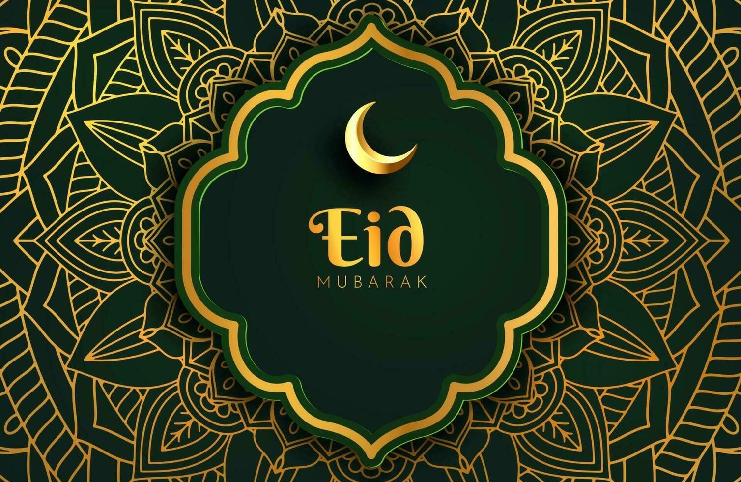 Luxury black gold background banner with islamic arabesque mandala ornament Eid mubarak design template vector