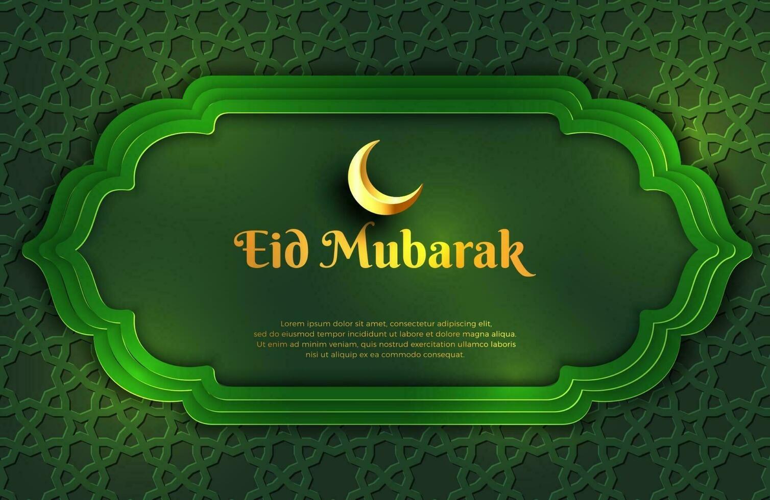 Banner de fondo verde oscuro y dorado de lujo con adorno de mandala arabesco islámico plantilla de diseño de eid mubarak vector