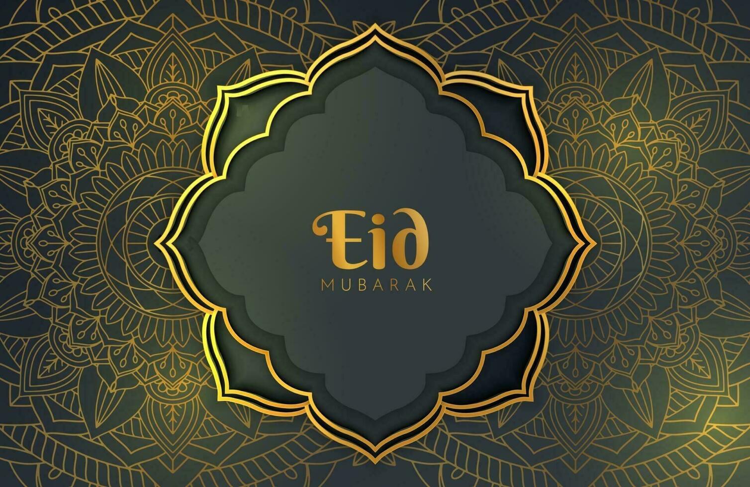 Luxury black gold background banner with islamic arabesque mandala ornament Eid mubarak design template vector