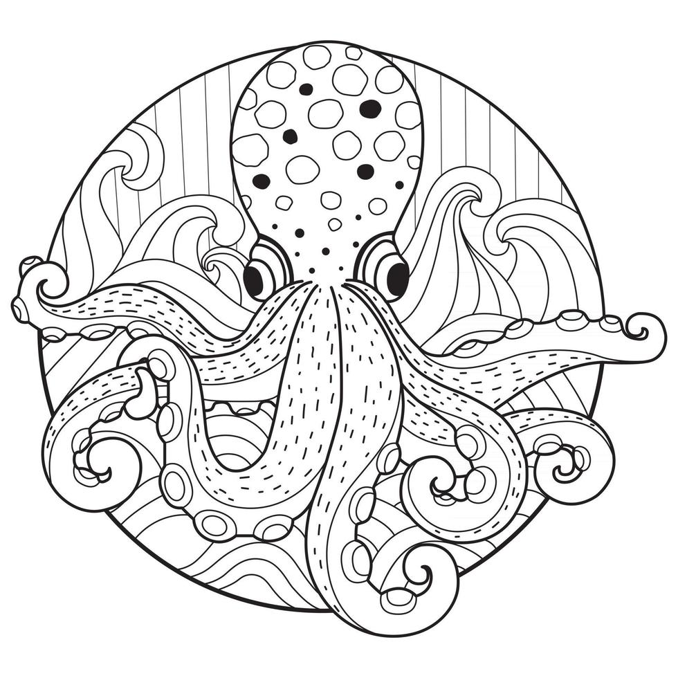 Lindo boceto dibujado a mano de pulpo para libro de colorear para adultos vector