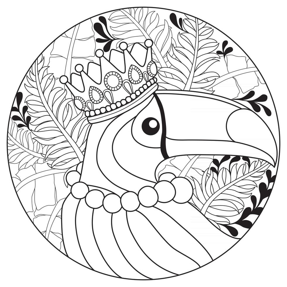 Hornbill with crown Hand drawn sketch for adult colouring book vector