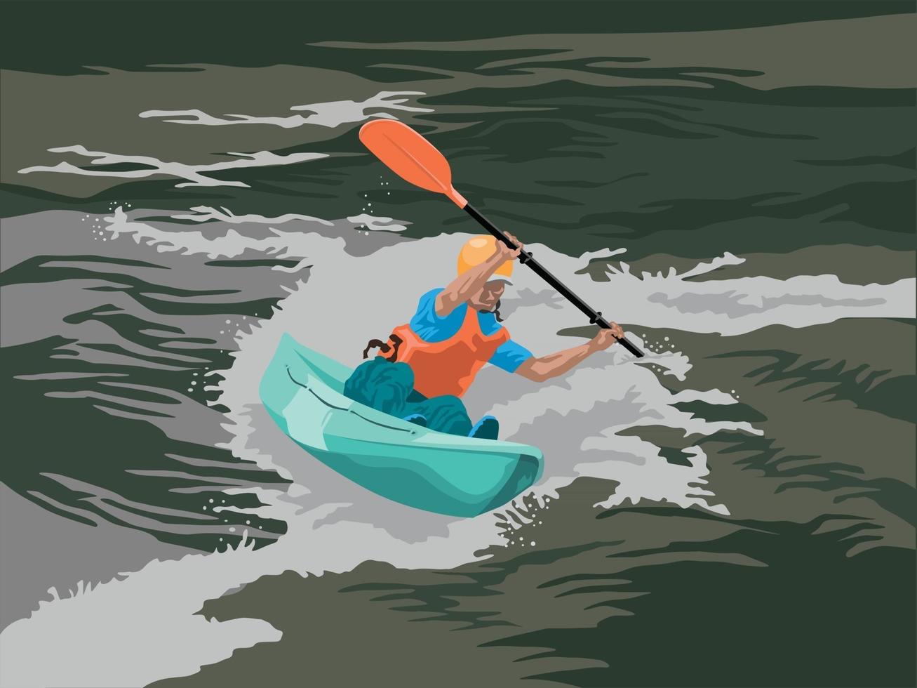 aventura en kayak en vector gráfico de ilustración