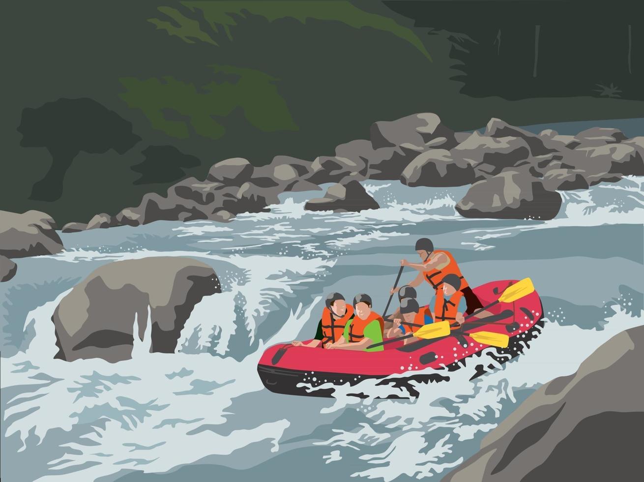 Aventura de rafting en vector gráfico de ilustración