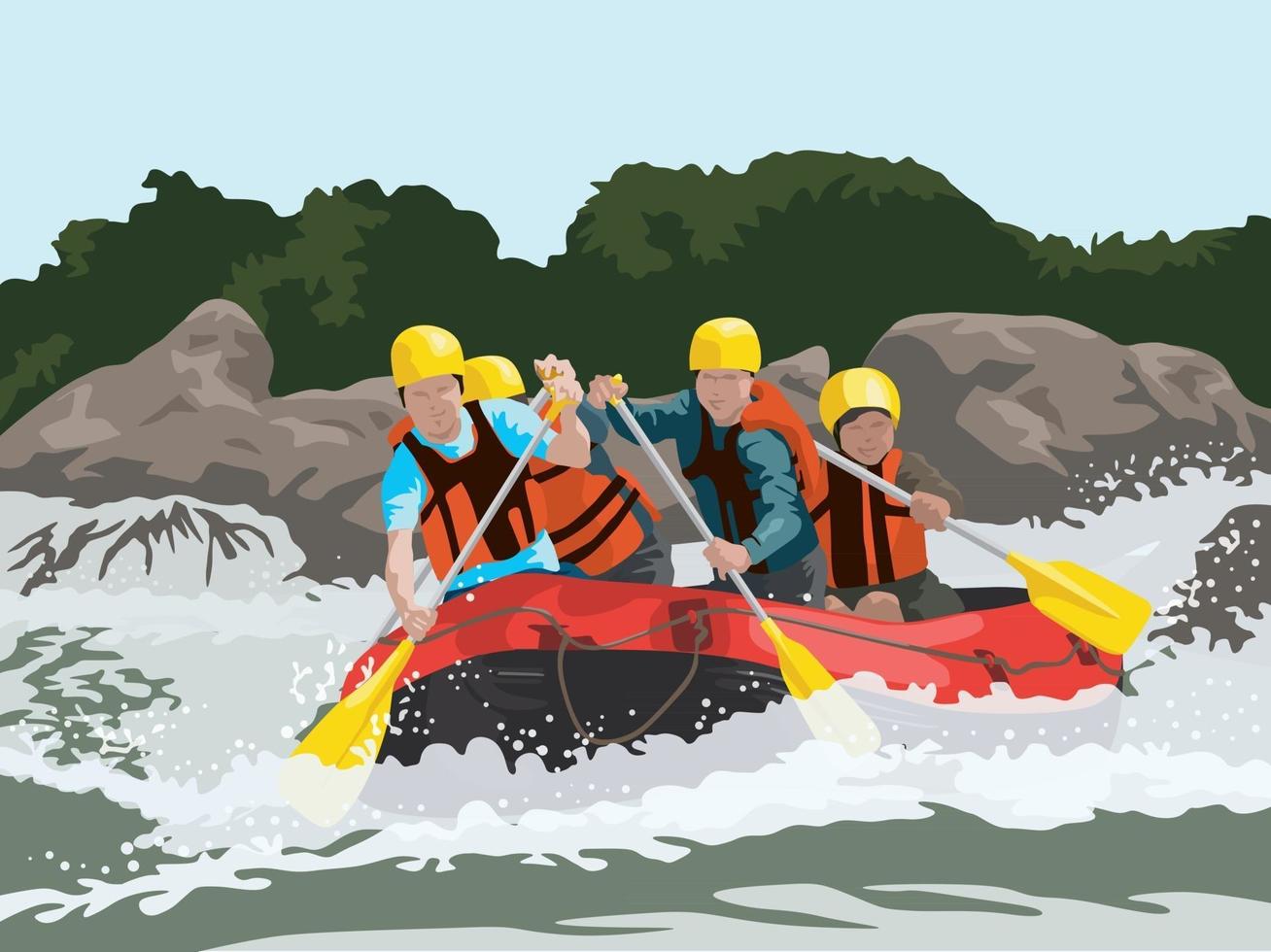 Aventura de rafting en vector gráfico de ilustración