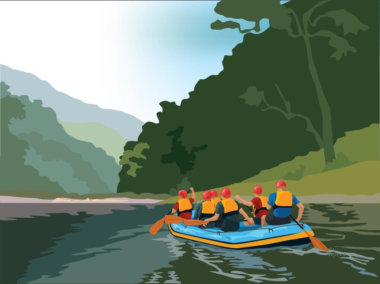 Aventura de rafting en vector gráfico de ilustración