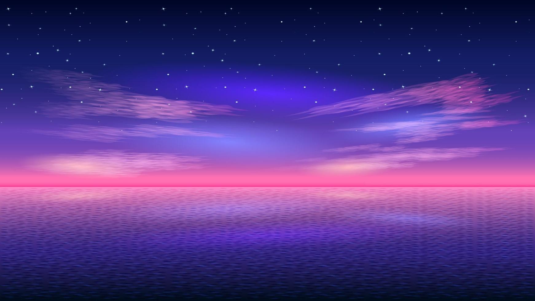 Seascape horizon at evening starry sky realistic background vector