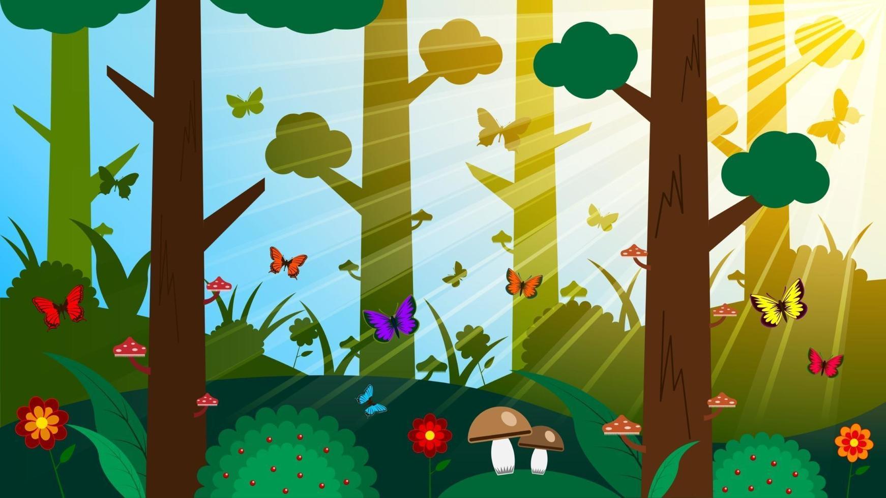 Forest in sunlight cartoon background vector