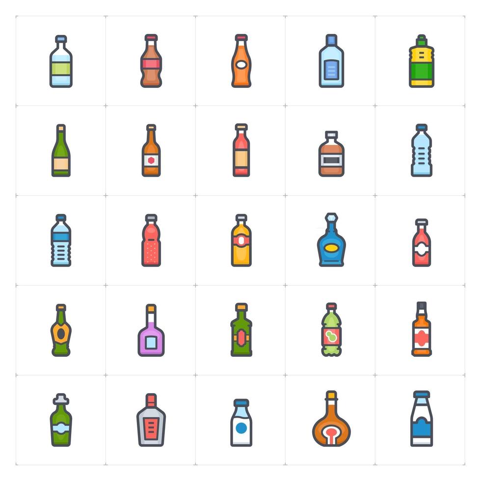 línea de botella con icono de color vector