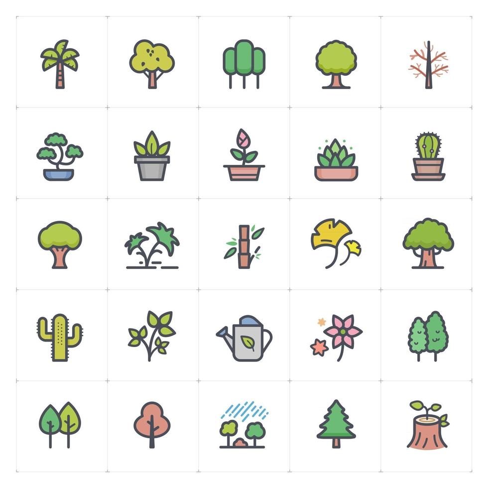 Tree and Natural Line with Color icon vector