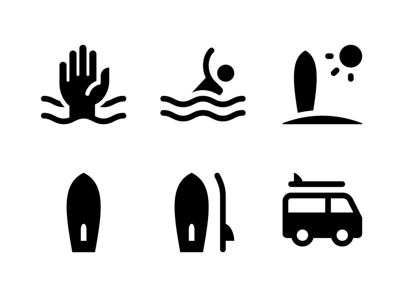 Simple Set of Surf Related Vector Solid Icons