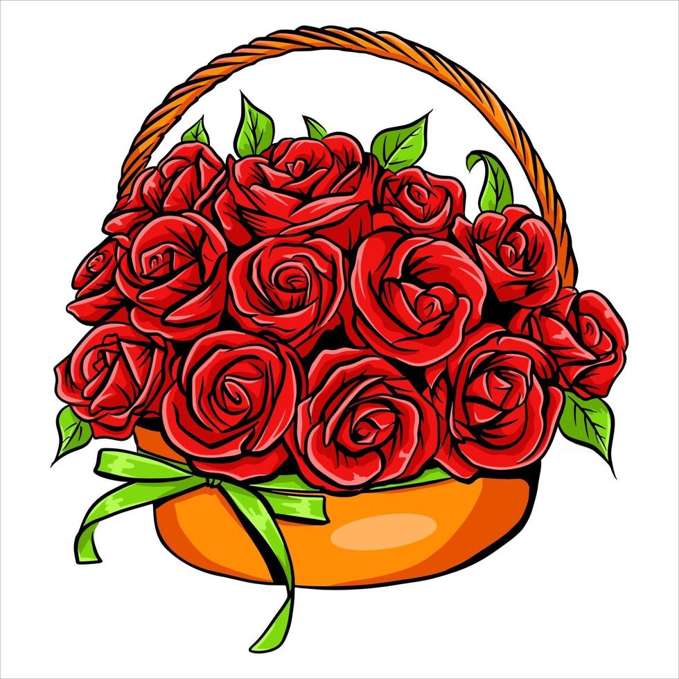 Bouquet with roses in a basket vector