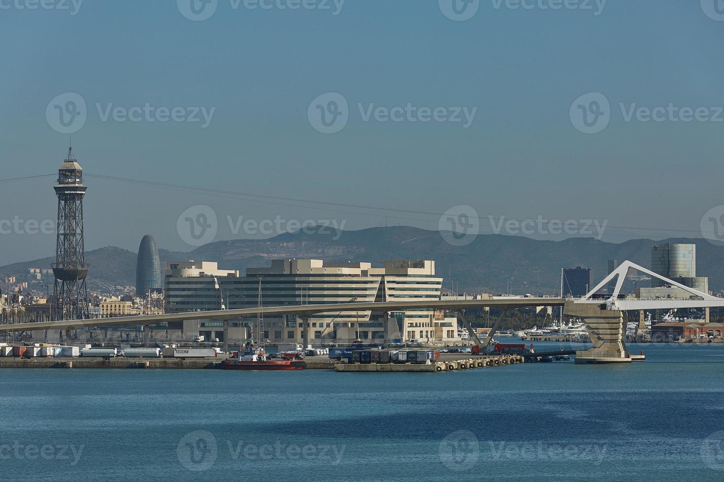 Port with containers and import export operations in Barcelona Spain photo