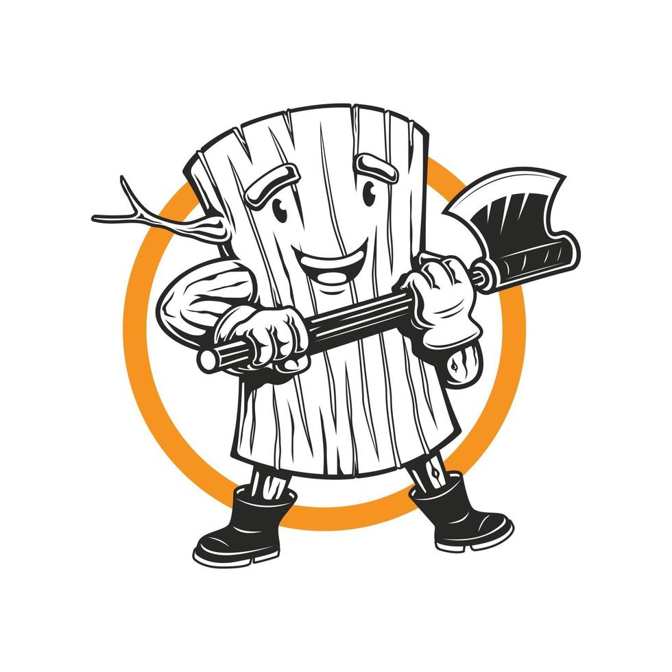 wood lumberjack mascot hold the axe mascot logo character vector