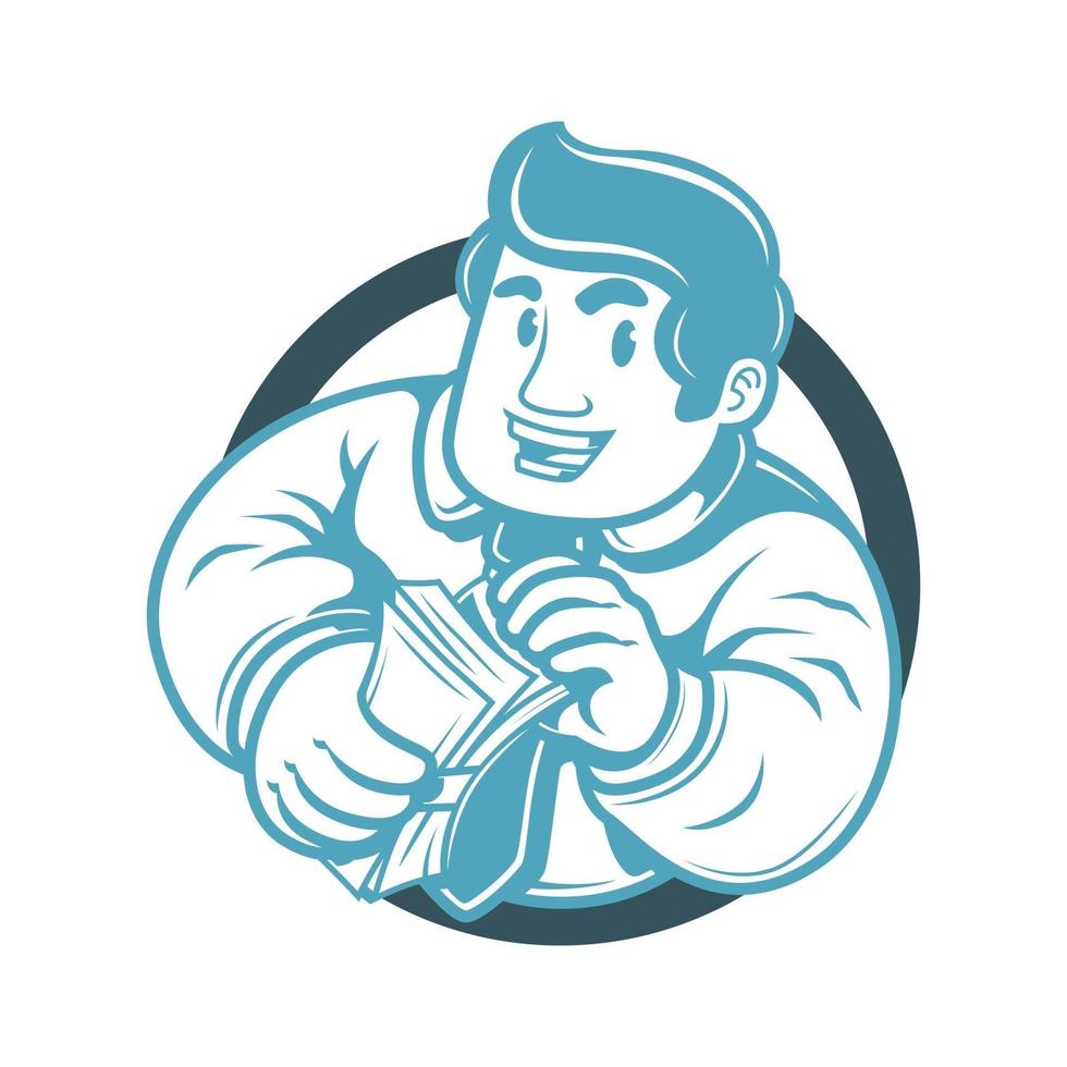 Businessman counting money dollars Business and Finance logo character vector illustration