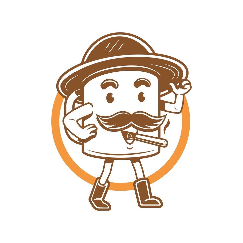 vector illustration of smiling cup smoking and wearing a hat do walking mascot logo