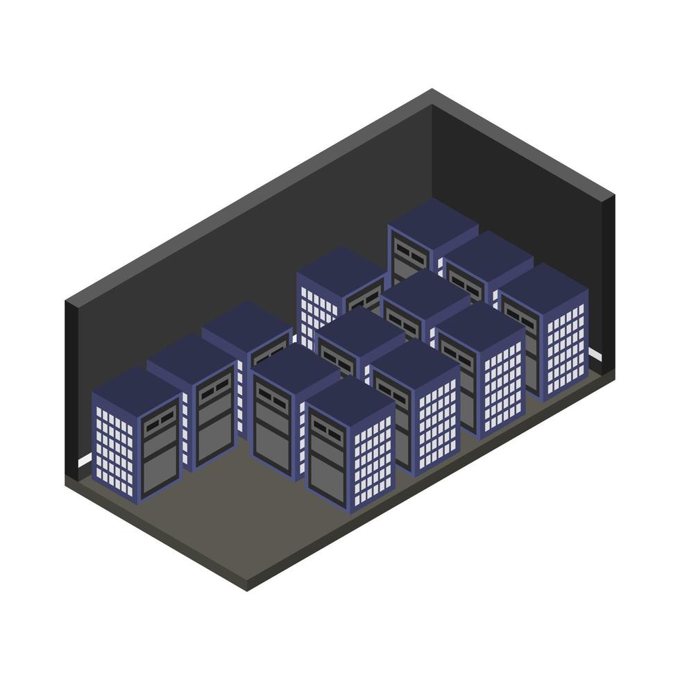 sala de servidores isométrica vector