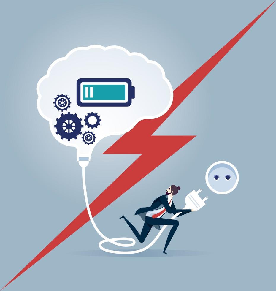 Connection Businessman switching on a brain. Business concept vector illustration