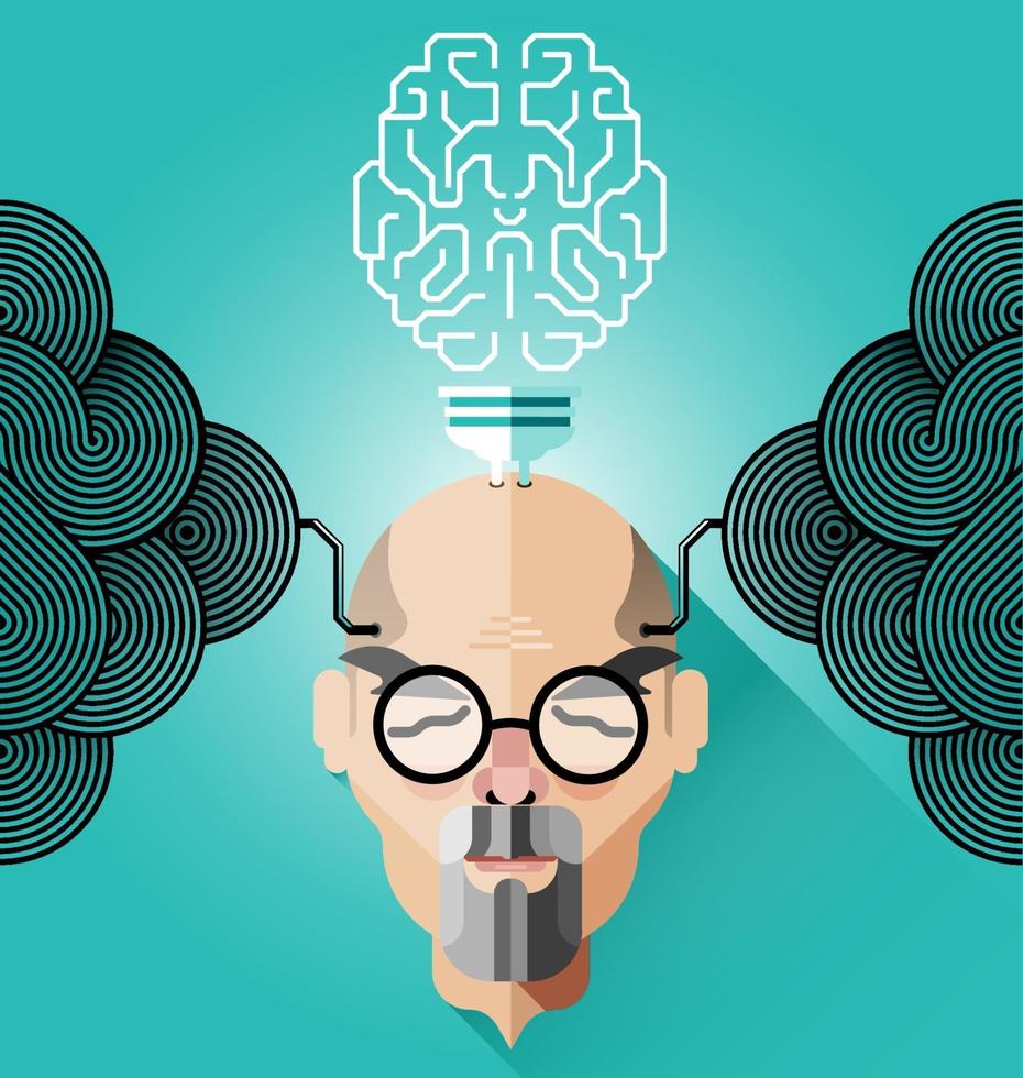 pensamiento creativo, vector de concepto de hombre de negocios viejo