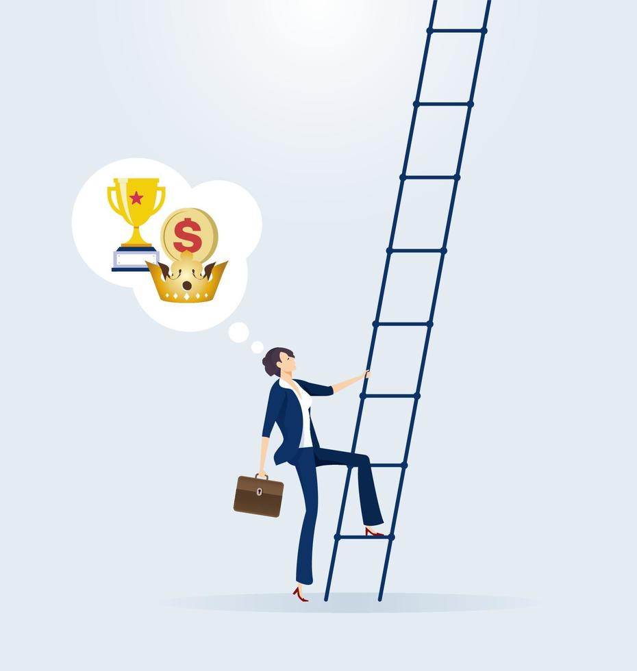 Businesswoman climbs up ladder. Concept of career vector