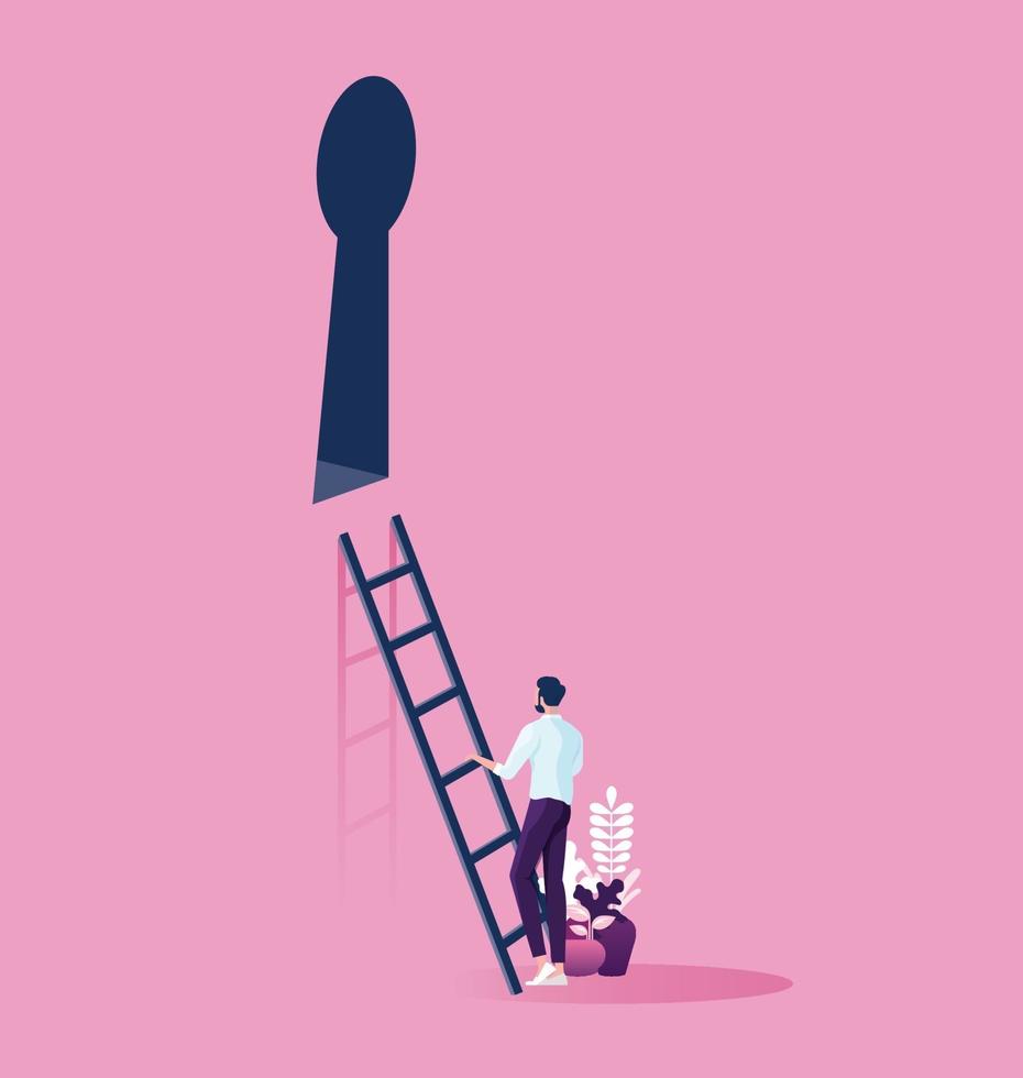 Businessman with Keyhole and stairs. Success vector
