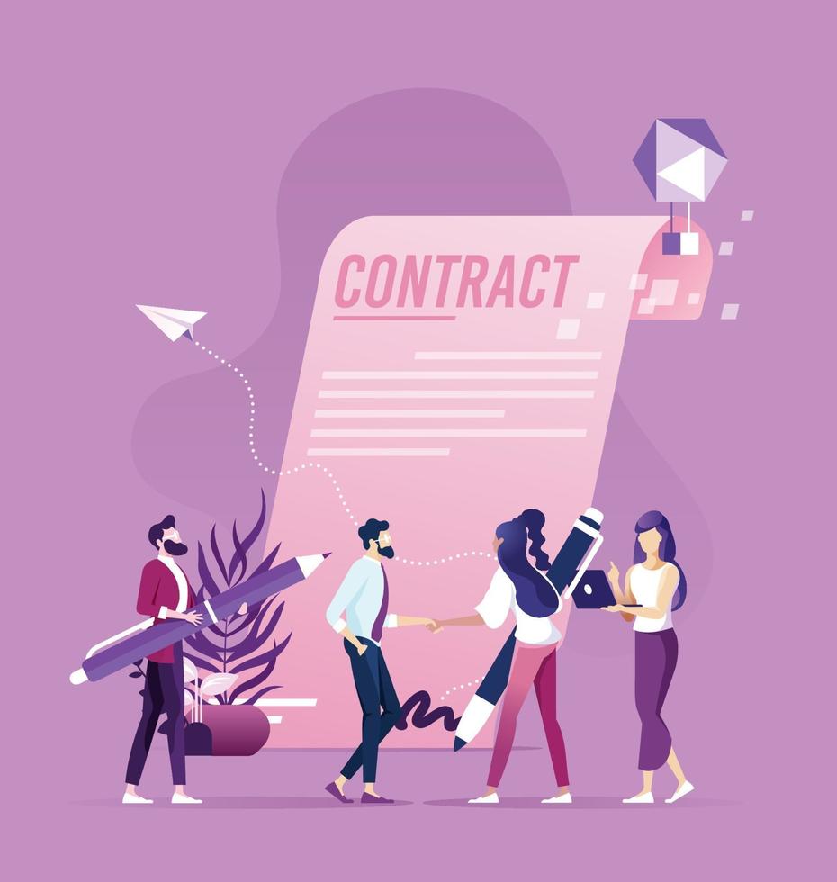 Businessman and businesswoman handshake after sign up contract, successful transaction concept vector