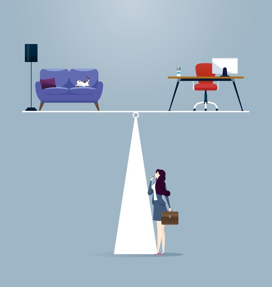 Businesswoman balancing between work and life in business concept vector