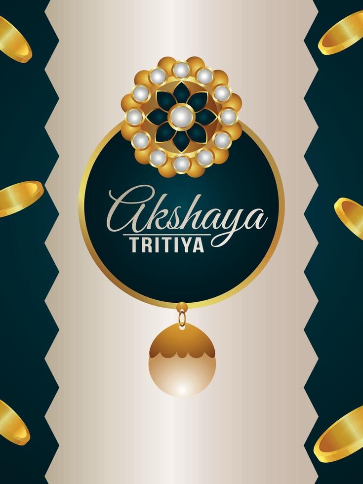 Realistic vector illustration of akshaya tritiya flyer with creative gold earrings