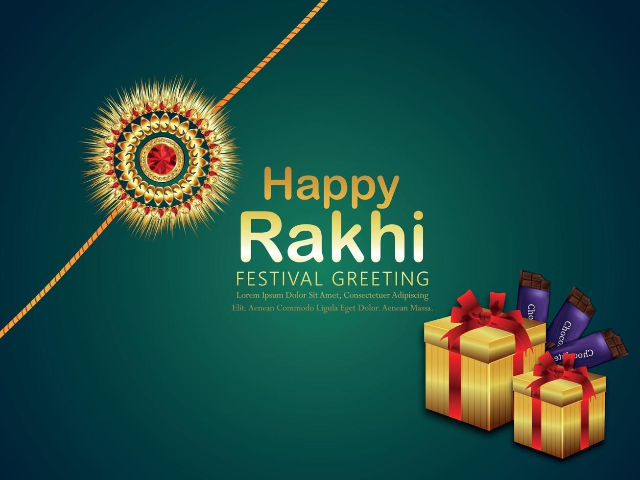 Happy raksha bandhan indian festival greeting with crystal rakhi vector