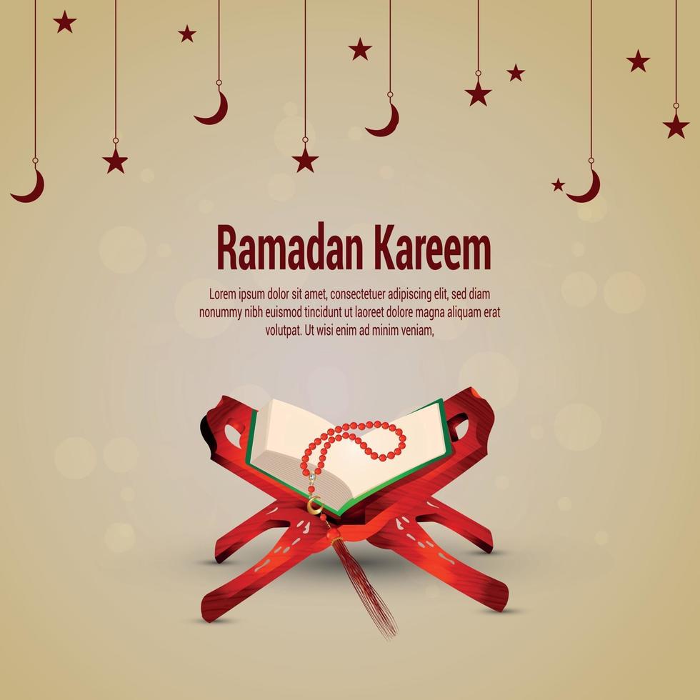 Islamic festival ramadan kareem celebration greeting card with quran vector