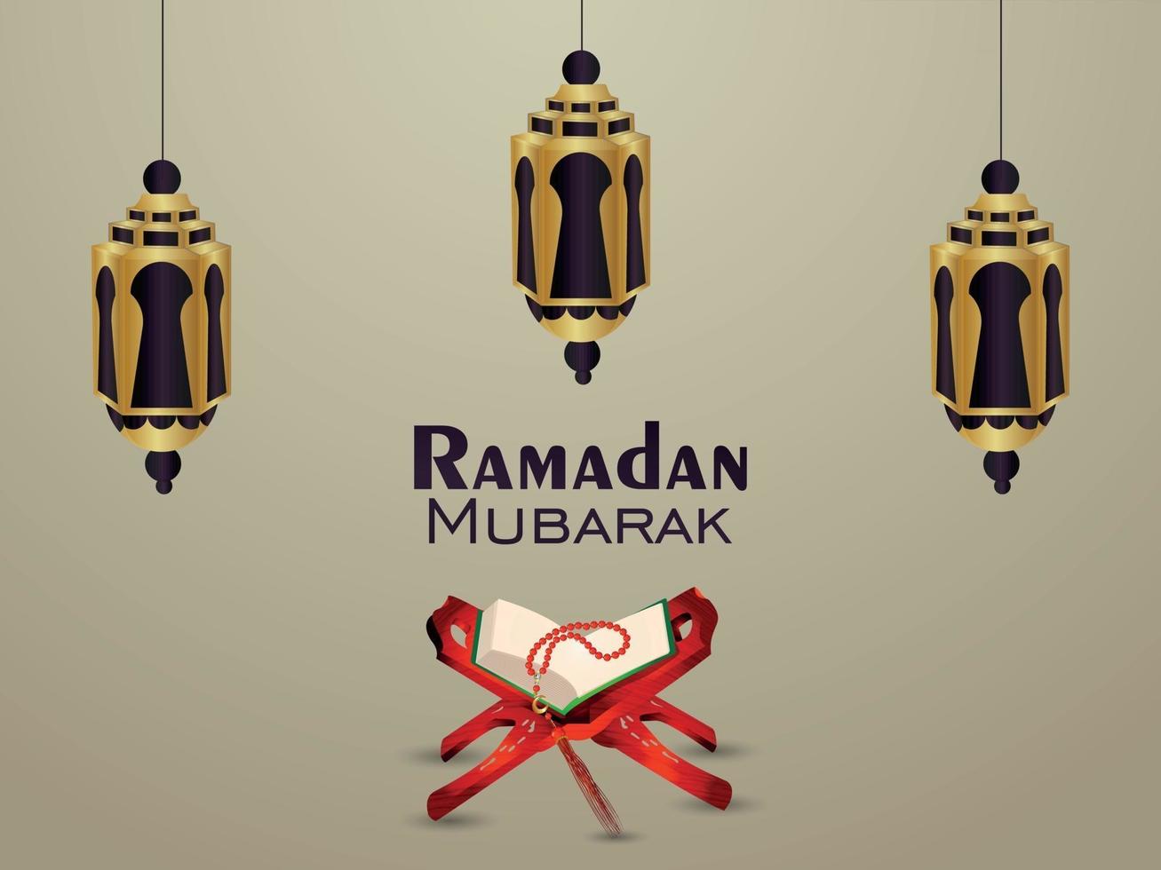 Ramadan mubarak islamic festival background with creative lantern and holy Quran vector