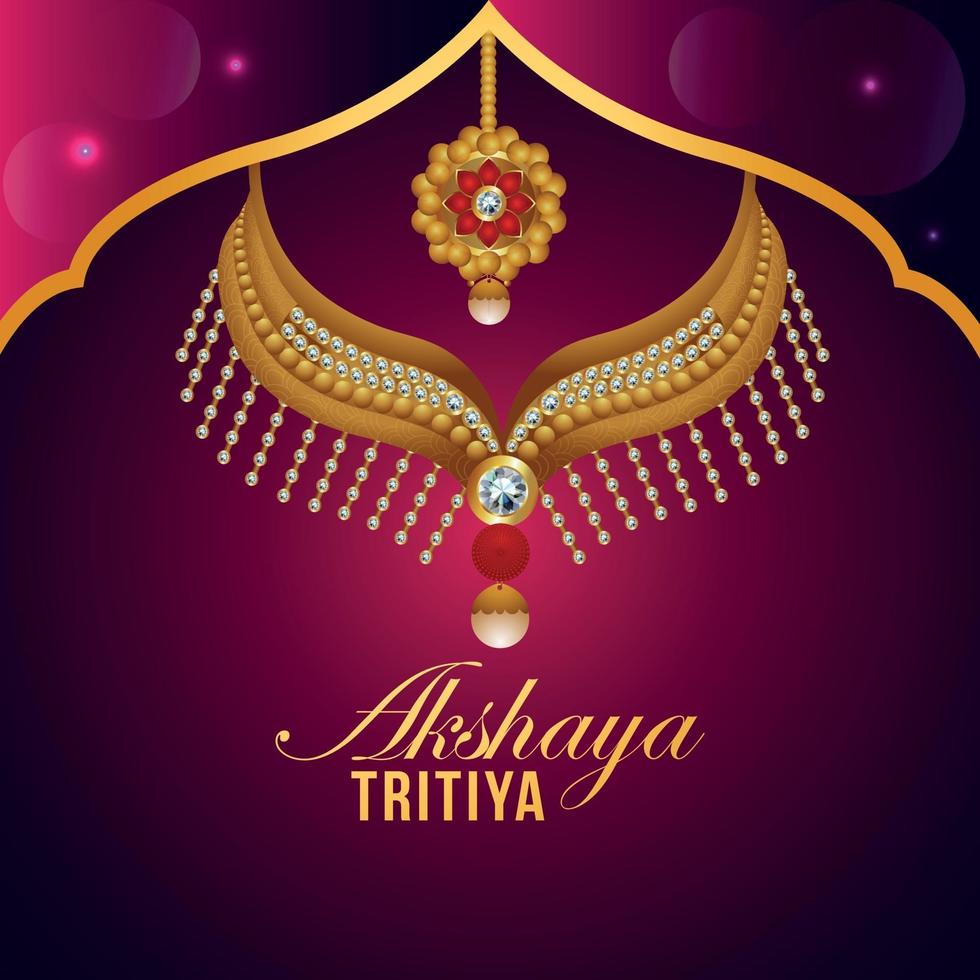 Tarjeta de felicitación de invitación akshaya tritiya con ilustración vectorial de joyas de oro vector