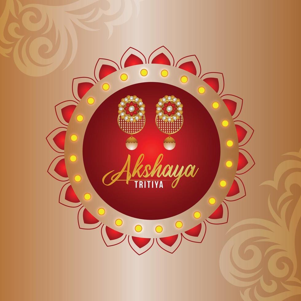 Akshaya tritiya event illustration greeting card with gold earrings vector