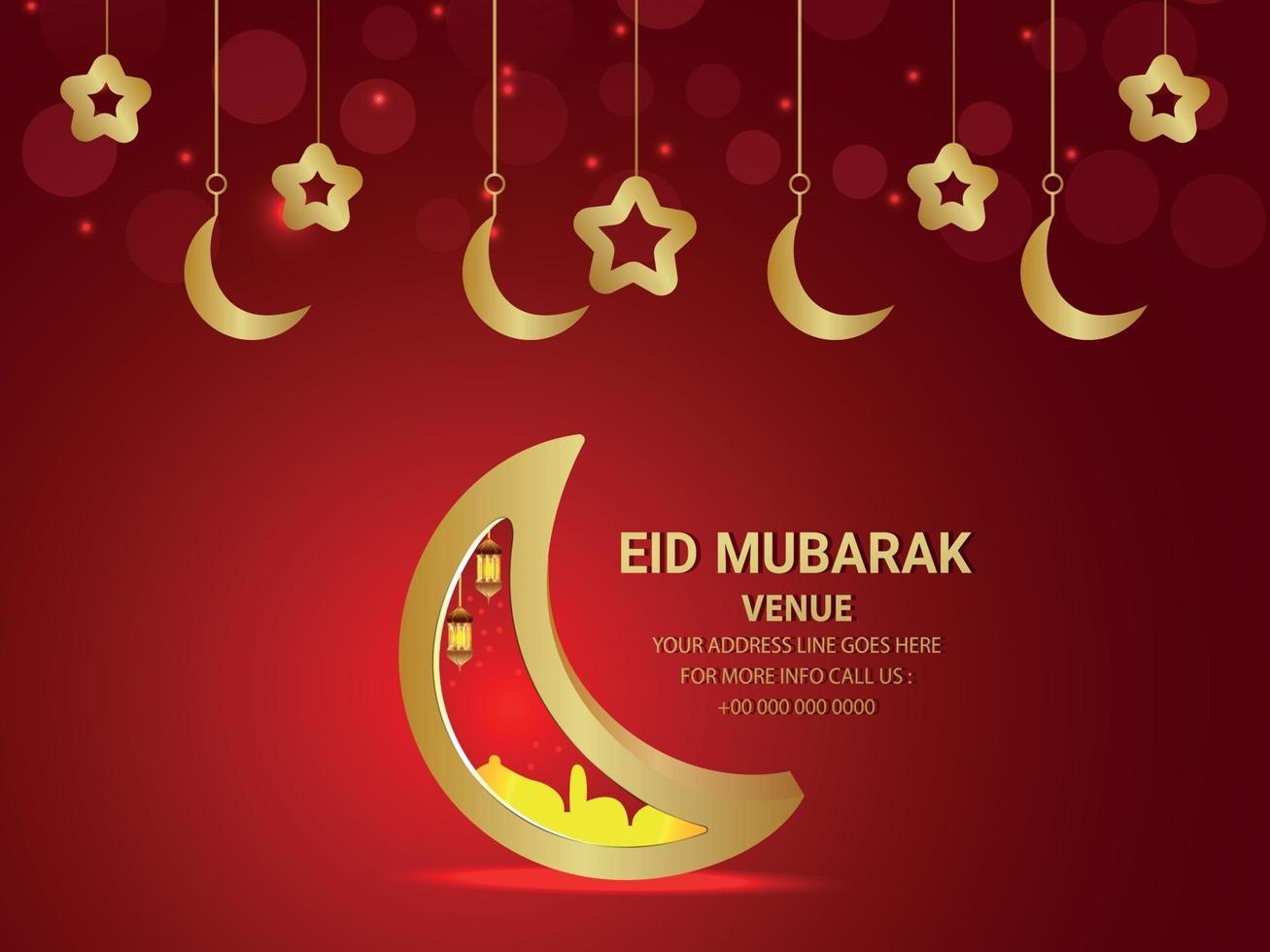 Eid mubarak vector illustration of golden moon and star