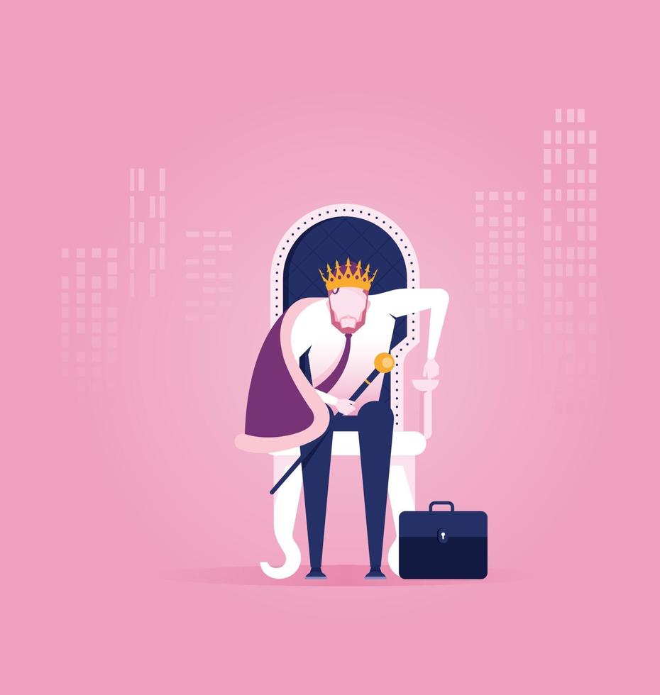 King businessman. A successful businessman is sitting on throne with a crown on his head vector