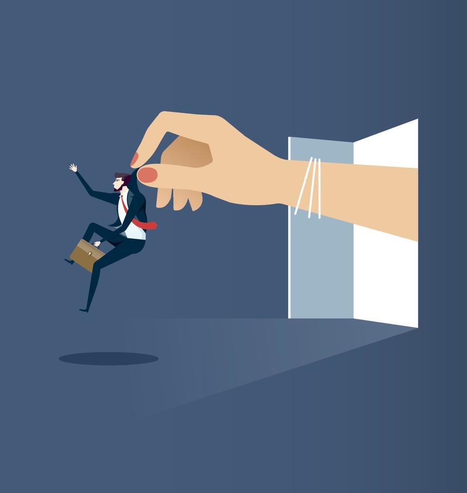 Large hand throws worker .You are fired. Business concept vector