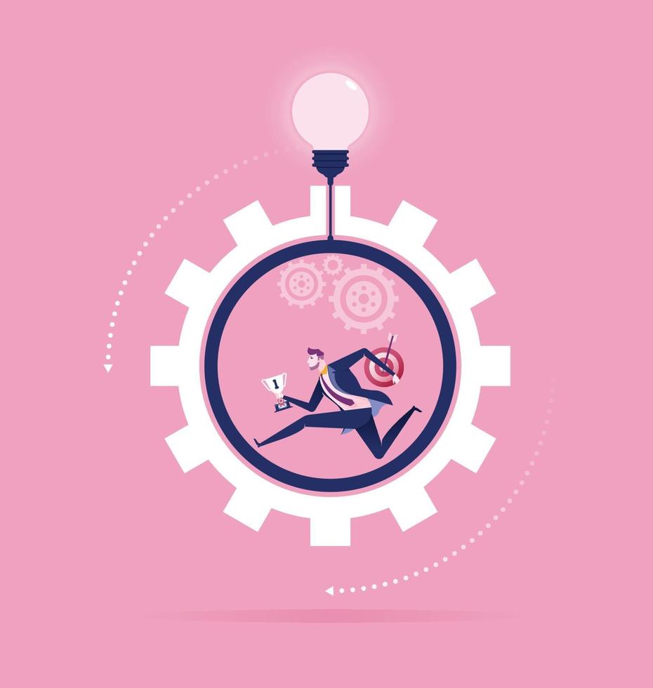 Businessman running inside wheel. Concept business vector illustration
