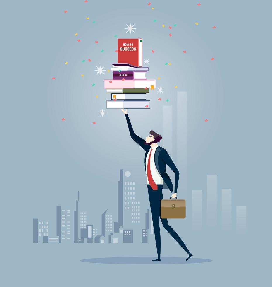 Businessman and books. Knowledge business education concept vector