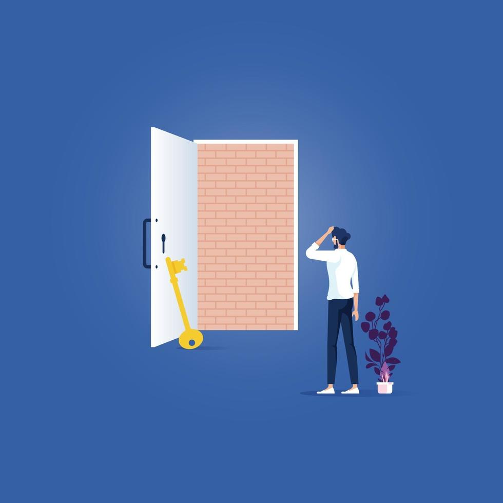 No way out business concept. Vector Brick wall blocking the doorway