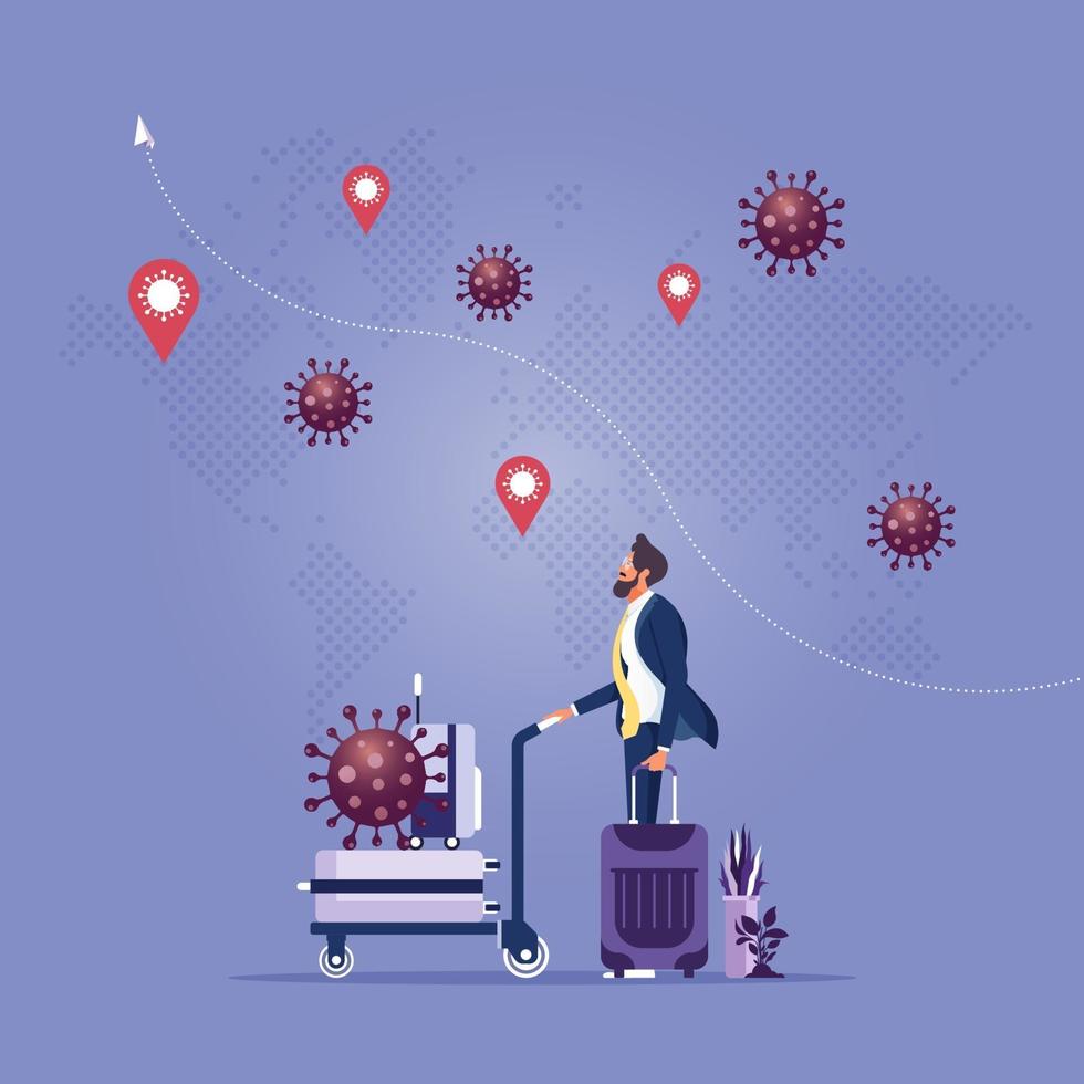 Novel coronavirus pandemic outbreak spread by traveller concept vector